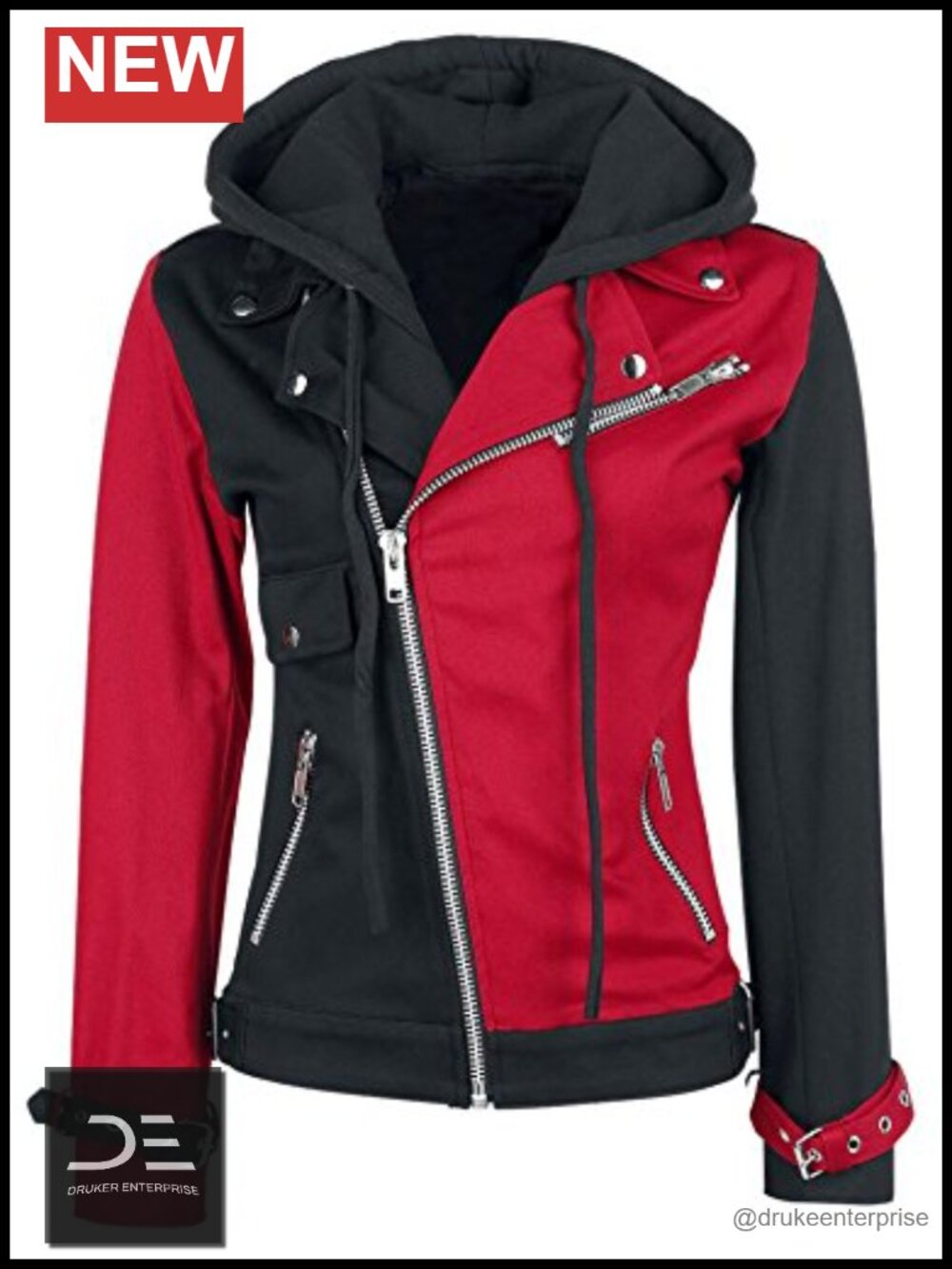 Women's Cotton Hoodie Jacket Biker Cosplay Costume Asymmetrical Zip